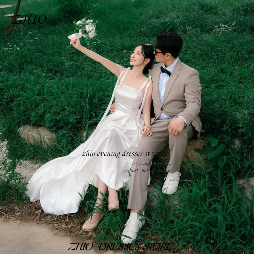 ZHIO Simple Satin Off The Shoulder Korea Wedding Dresses Photoshoot Bridal Gowns A line Corset Bride Dress Customised 드레스