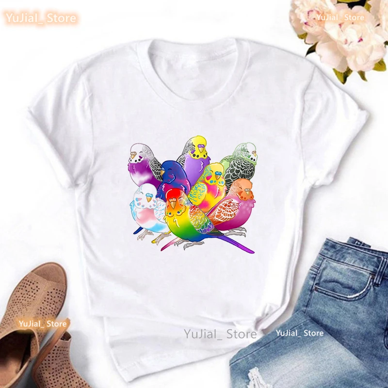 Kawaii Clothes Funny T Shirt Girls Cockatiel Parrot Tshirt Women'S Clothing Harajuku Shirt Bird Short Sleeve T-Shirt Female