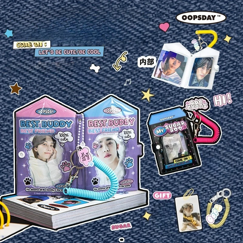 Sweet American Kpop Photocard Holder with Lanyard Set Cute Cartoon Animal Student ID Card Protector Kawaii Schoolbag Pendant
