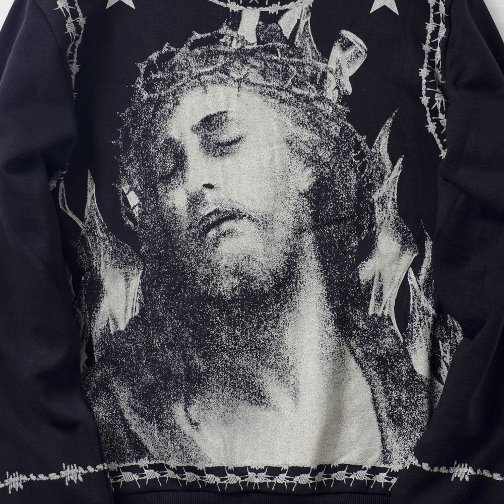 Men Women Sweatshirts Jesus Portrait Graphics Print Hoodies Culture Belief Retro O-Neck Long Sleeve Pullovers Streetwear Clothes