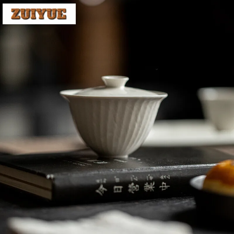 Handmade Grass Wood Ash Gaiwan Japanese Not Hot Tea Tureen Household Tea Making Cover Bowl Zen Drinkware Accessories Collection