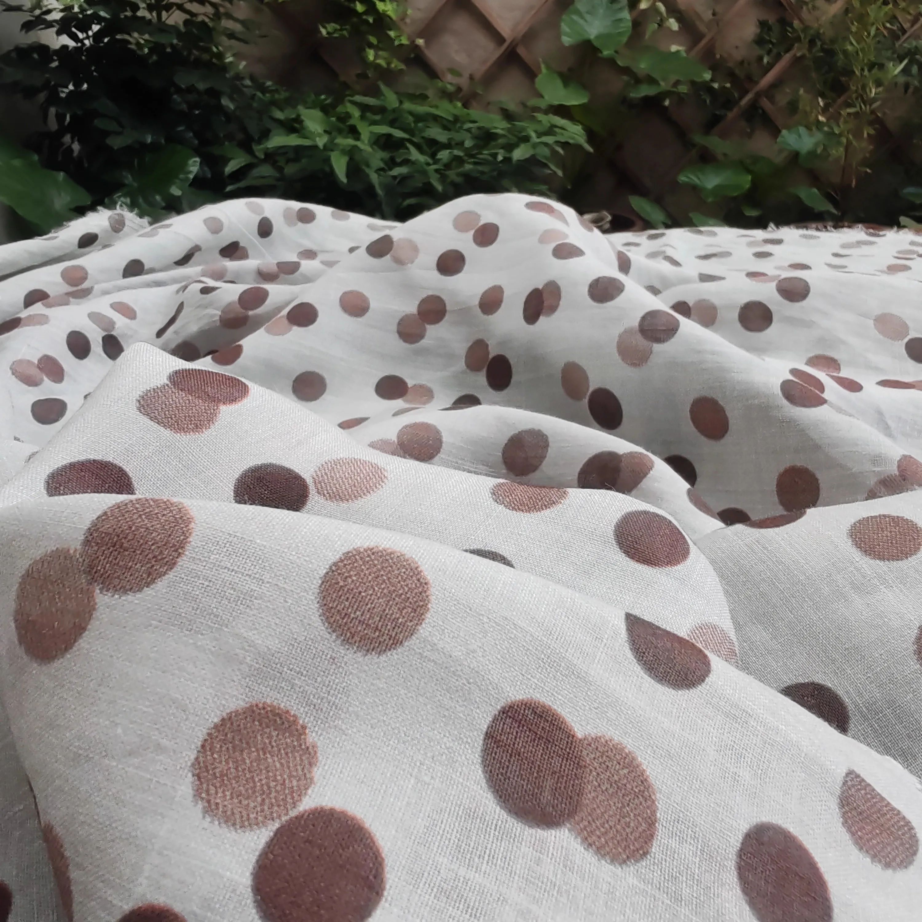 

1yard Coffee wave dot printing tissu natural ramie fabric Skirt dress shirt bag cheongsam fabric for clothing