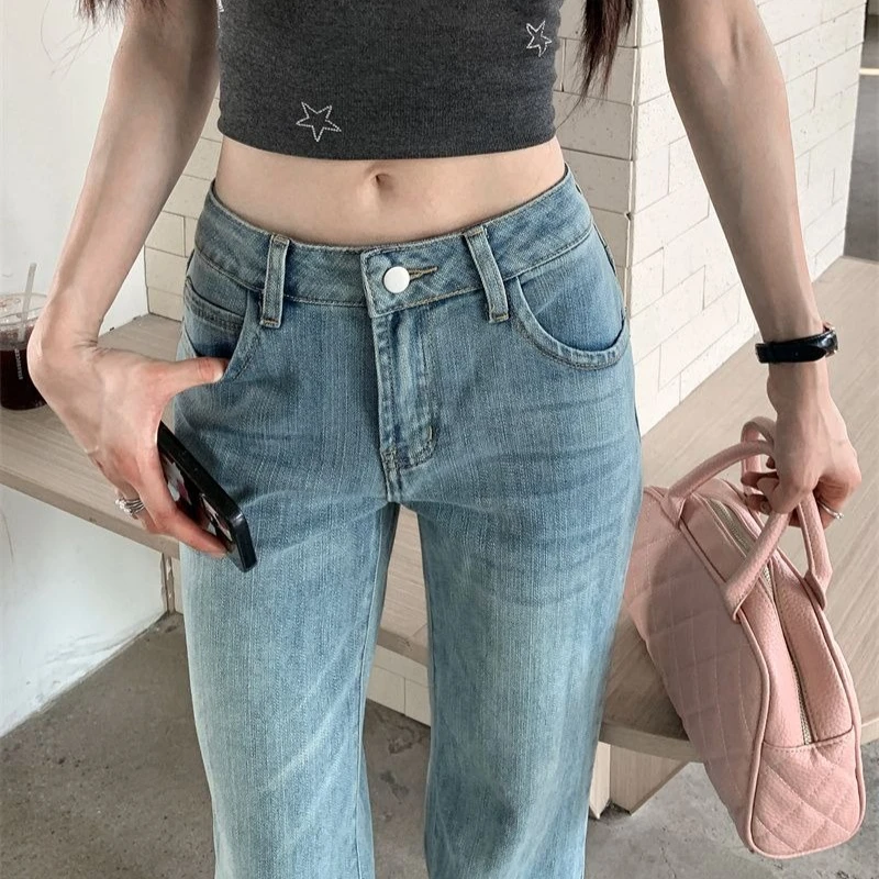 Damskie szerokie jeansy z szerokimi nogawkami na lato 2025, dzwony, spodnie dżinsowe rozszerzane, wysoki stan, vintage, elastyczne, luźne damskie spodnie typu flare.