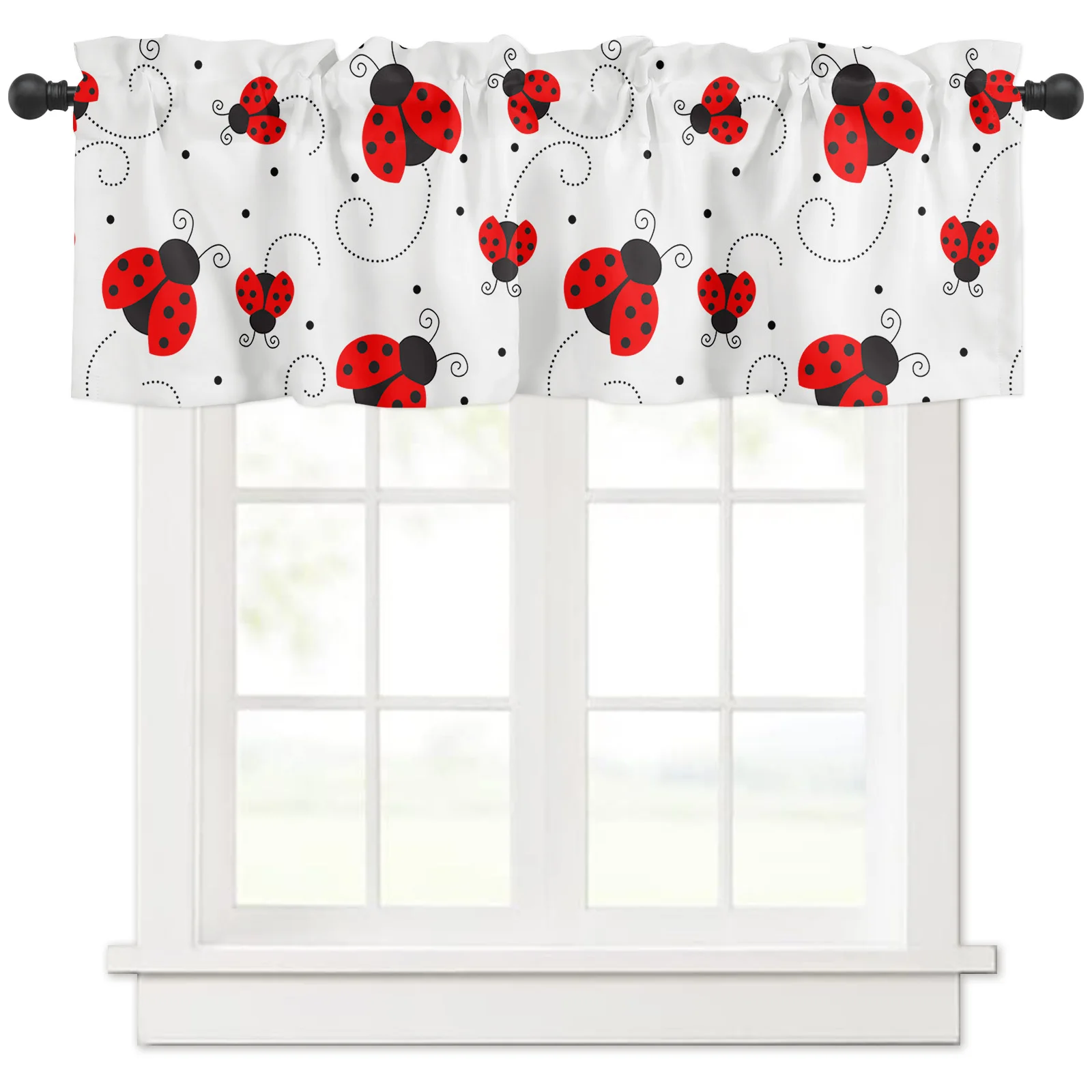 Ladybug Dotted Texture Small Curtain Rod Pocket Short Curtains Half Drapes Partition Cabinet Door Window Curtains Home Decor