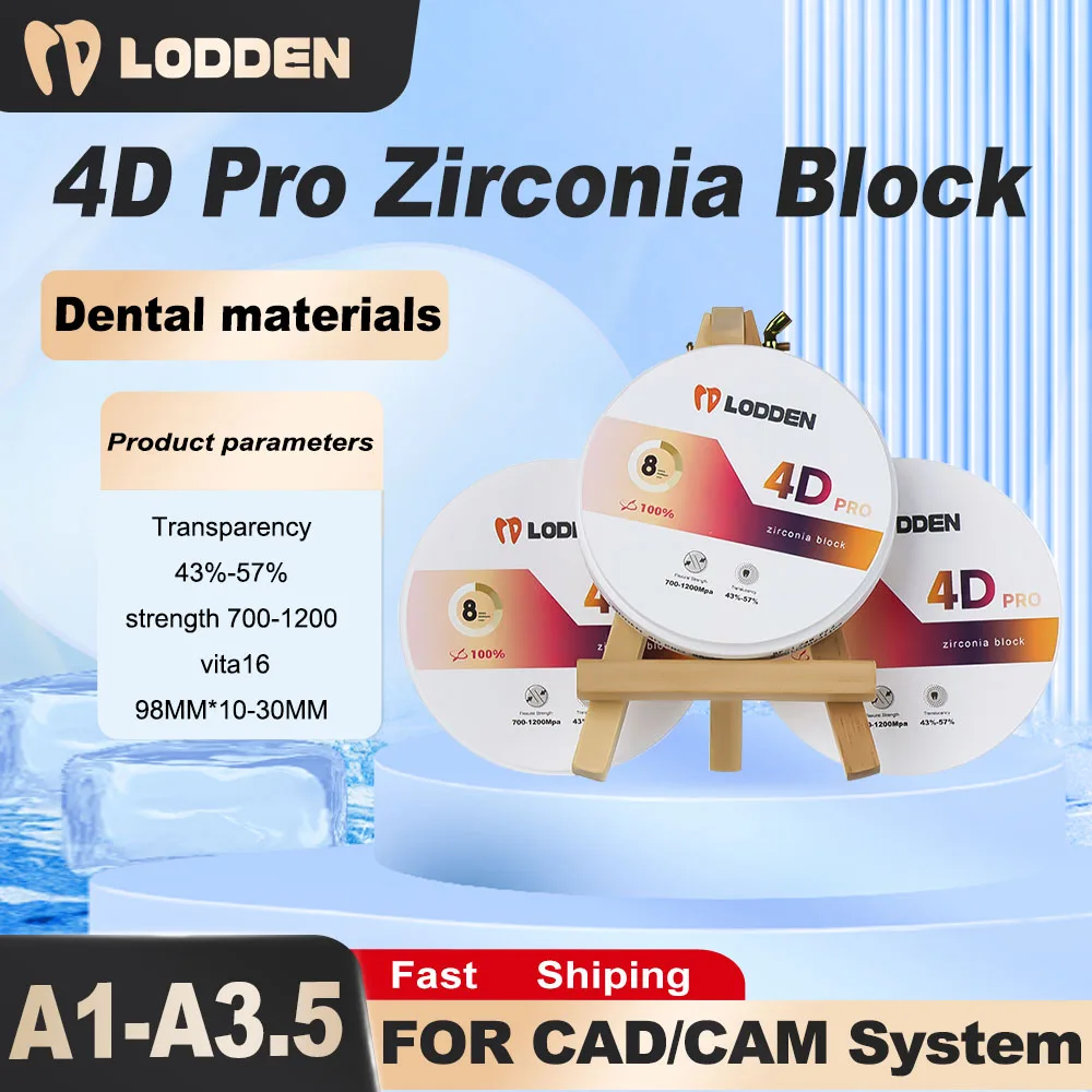 Zirconia Block 4D Pro 98mm Dental Lab for Dental CAD CAM Crown Transparency 43-57% Strength 700-1200 VITA 16 A1 A2 A3 A3.5 A4