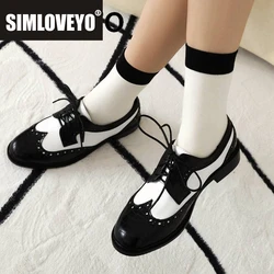 SIMLOVEYO Design Ladies Flats Round Toe Lace Up Mixed Color Breathable Oxford Shoes For Women Leisure Office Plus Size 41 42 43