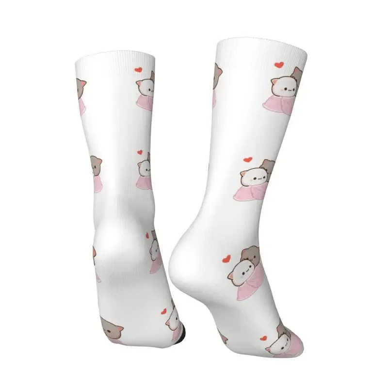 Kaus kaki panjang Motif kucing untuk pria wanita, kaus kaki modis orisinal bersirkulasi motif persik dan Goma Mochi