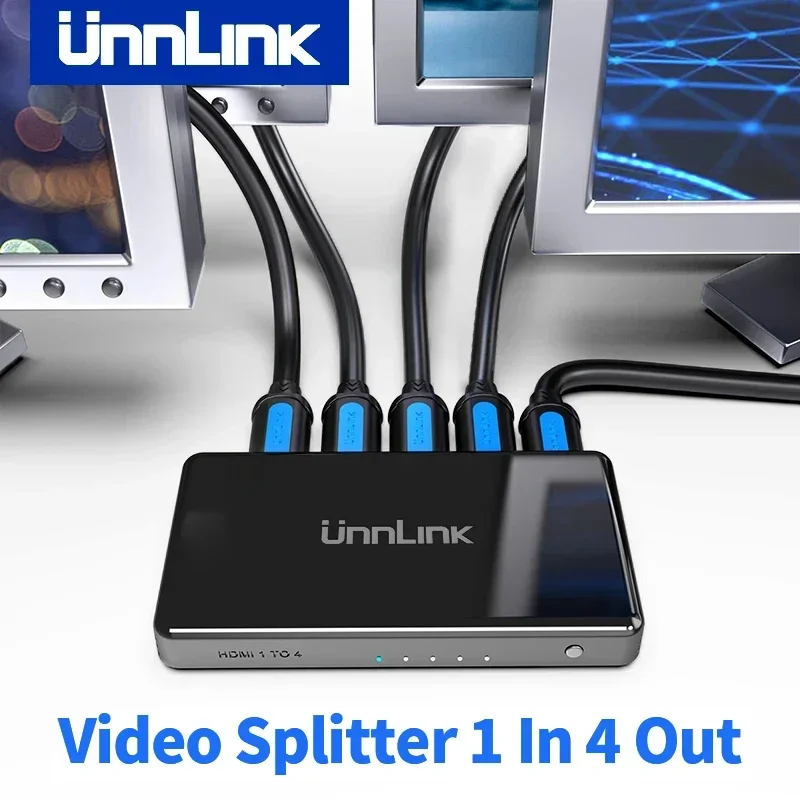 Unnlink HDMI Splitter 1X4 UHD 4K 30Hz  FHD1080P 60Hz 1 In 4 Out for Smart LED TV MI Box Projector Monitor ps4