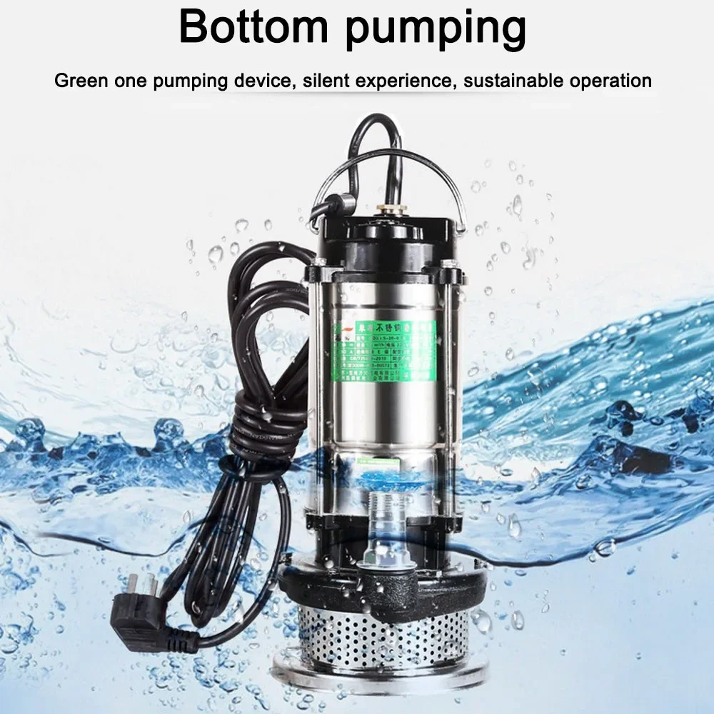 220V Stainless Steel Submersible Pump Underwater Water Sewage Self-Suction Pump Drainage Irrigation Water-pump with EU Adapter