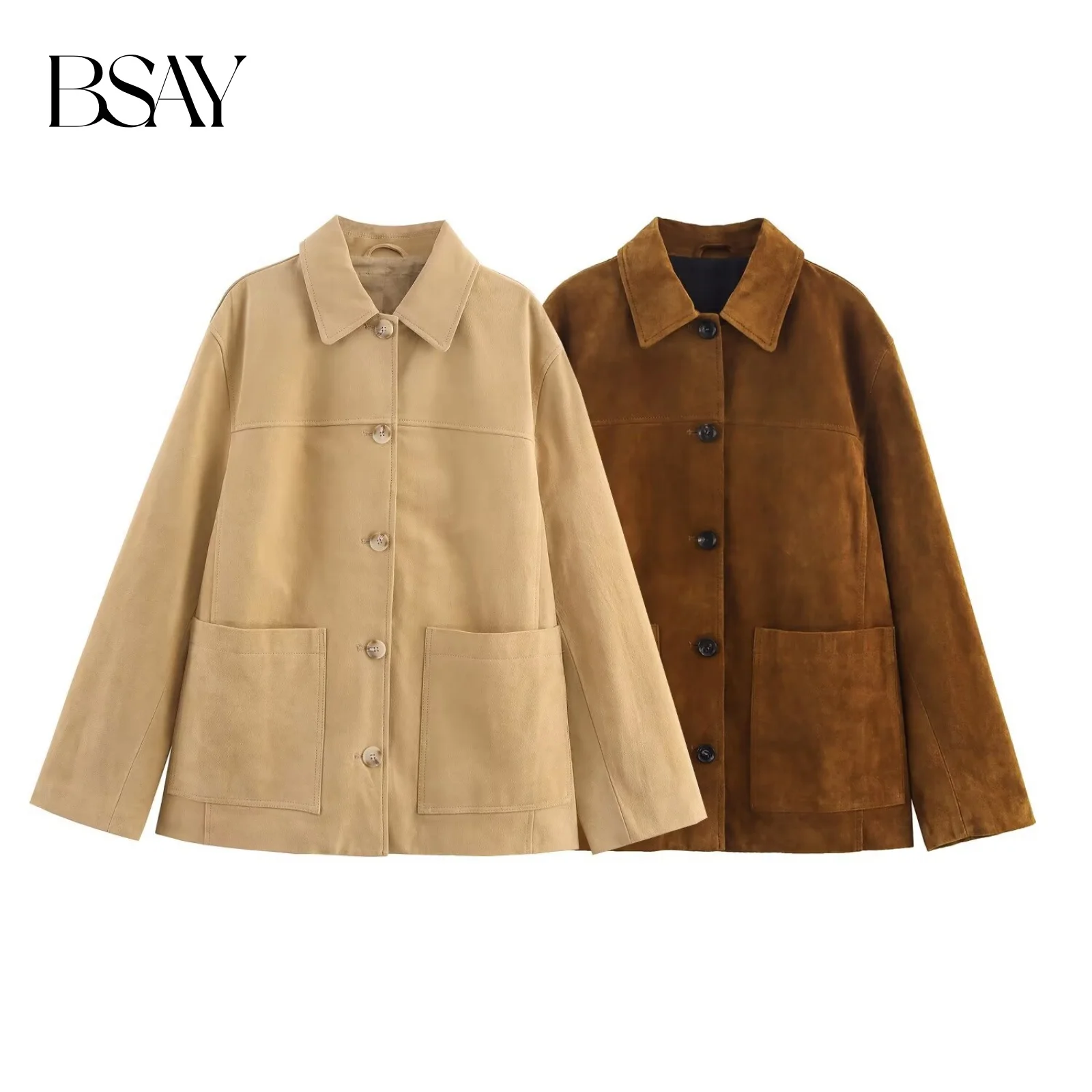 

BSAY Autumn New Collection 2025 Women's Casual Style Fashion Simple Long Sleeve Collar Single Row Multi Button Jacket Coat