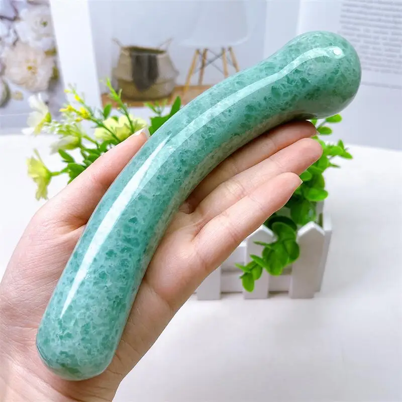 Large Size Natural Green Strawberry Quartz Crystal Massage Penis Wand Gemstone Yoni Women Health Smooth Polished Fengshui 17cm