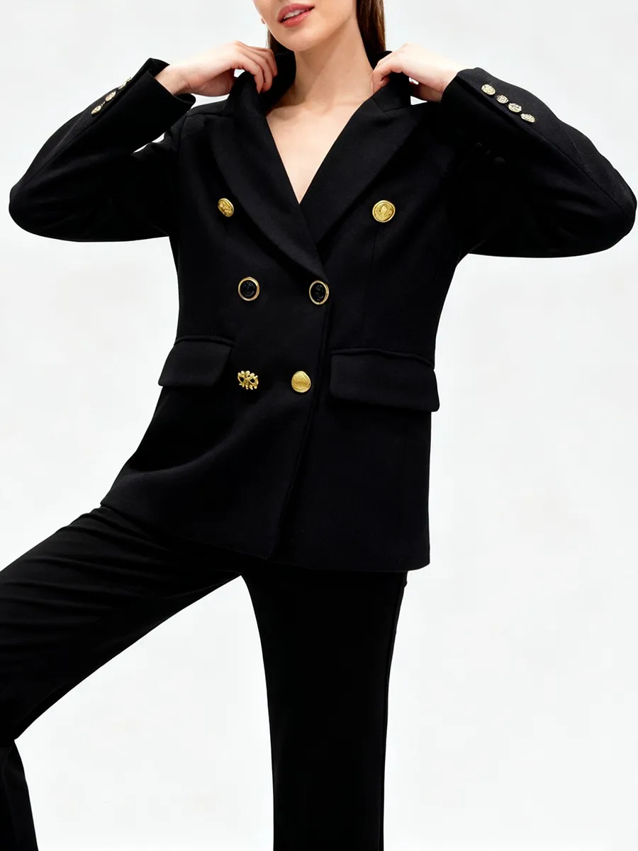 TWOTWINSTYLE الصلبة تقسم أزرار معدنية مزاجه الحلل للنساء التلبيب طويلة الأكمام تونك موضة السترة الملابس النسائية