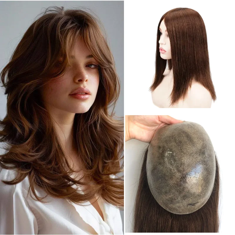

Human Hair PU Base Women Hair System 7x9 14inch Hand-Tied Thin Skin In Stock 72H Ship Wholesale Dropship Color 1B #4 #613