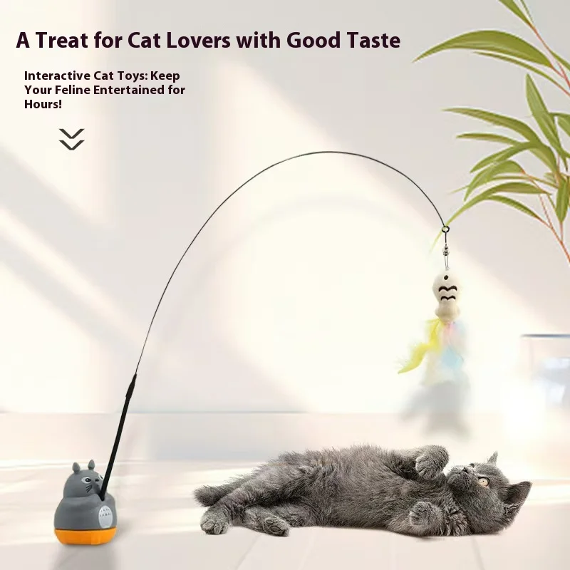 

2025 new kitten fishing cat teaser 360 degree rotation with feather bell steel wire cat teaser