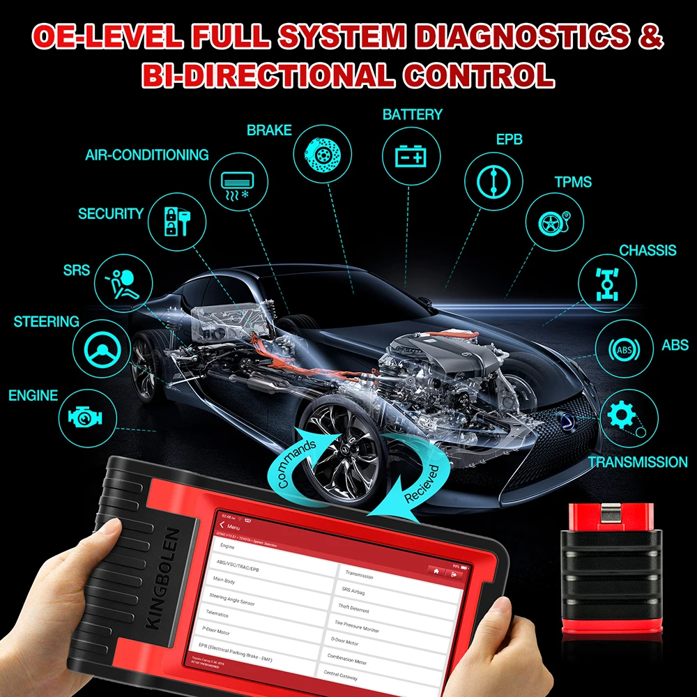 KINGBOLEN K8 IMMO Full System Diagnostics Tool Key Programming 24 Resets ECU Coding Active Test OBD2 Scanner 2 Years Free Update