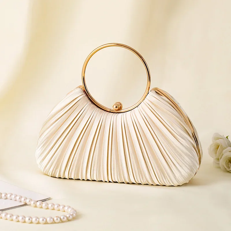 

Pleated Evening Handbag Women Top Handle Glitter Day Clutch Ladies Wedding Dinner Dress Clip Bag Diamond Party Purse Gold Colour