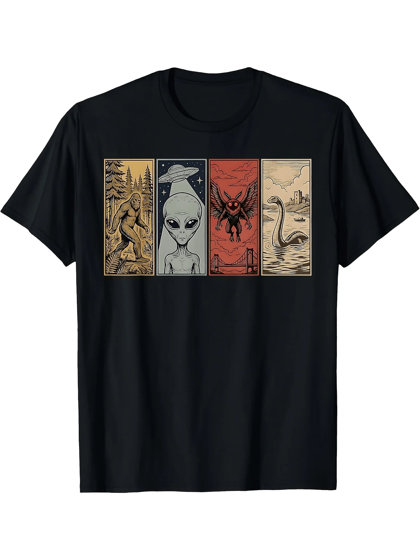 Men's T-Shirt Vintage Style Cryptid Alien Phoenix Loch Ness Monster Graphic T Shirt Gift Casual Vacation Party Sports
