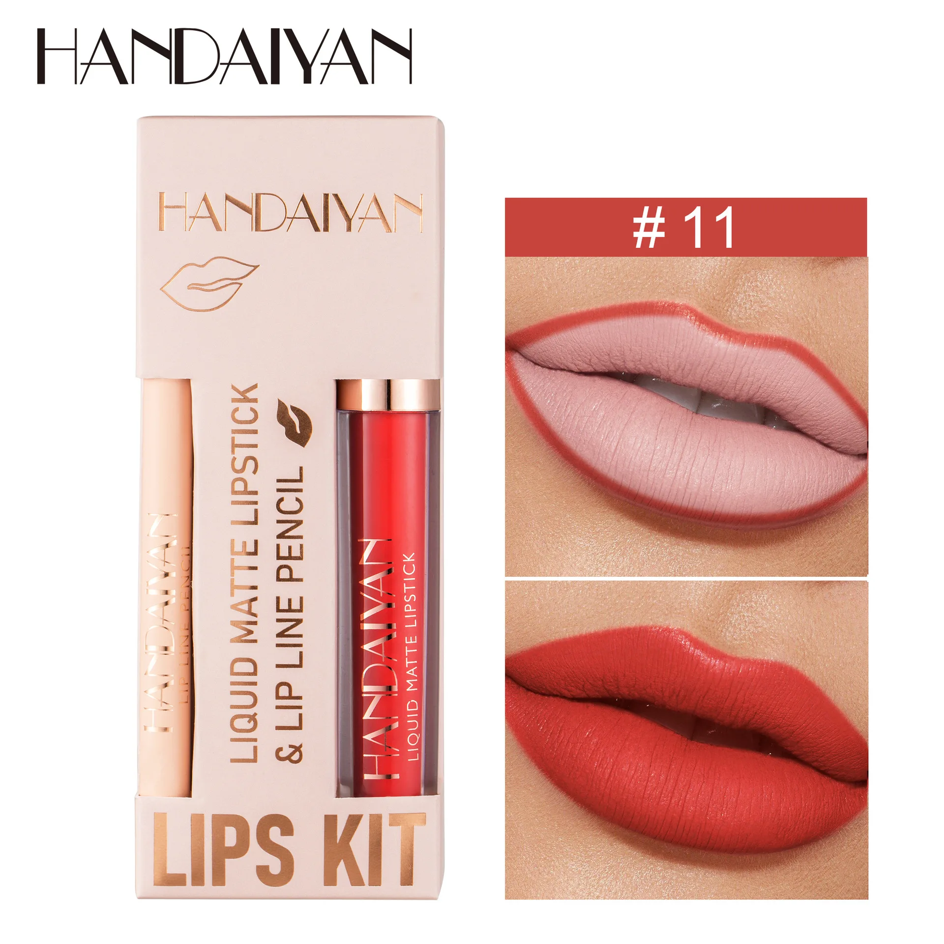 Handaiyan 12 Kleuren Vloeibare Lippenstift En Lipliner Potlood Kits Matte Lipgloss Lipliner Sets Make-Up Voor Vrouwen Schoonheid Lippenstift