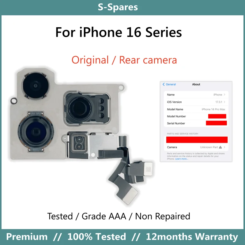 

A +++ протестированная разобранная задняя камера для iPhone 16e 16 Plus 16 Pro Max, никогда не отремонтированная, качество отрыва