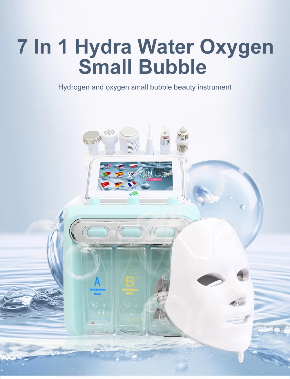 Aoko 7 in 1 Hydro Sauerstoff kleine Blase Schönheits instrument Facelift ing Derma brasion Gerät Haut wäscher Gesichts Spa Hautpflege – Detail 1