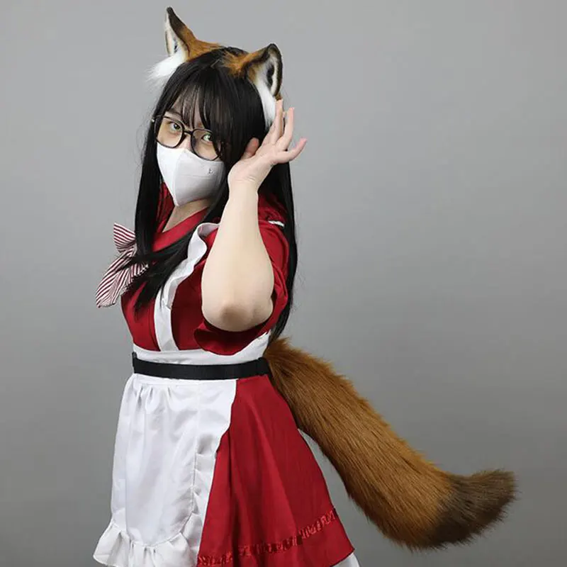 Coiffure oreilles de renard Nick pour femmes, longue queue de renard moelleuse, jeu de rôle en fourrure réglable, Costume de Cosplay de spectacle animé mignon