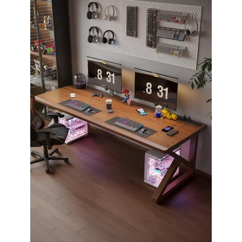 

Double-sided colored solid wood computer desk Home desktop bedroom Office workbench Double e-sports table