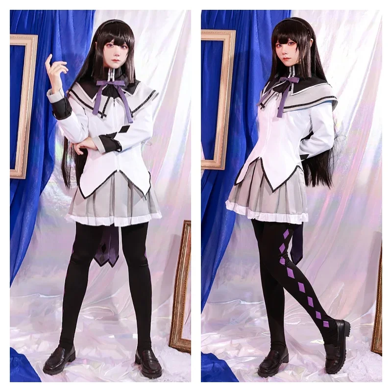 Akemi Homura spódnica Cosplay Anime magiczna dziewczyna przebranie na karnawał walka jednolite pończochy strój na Halloween z peruką