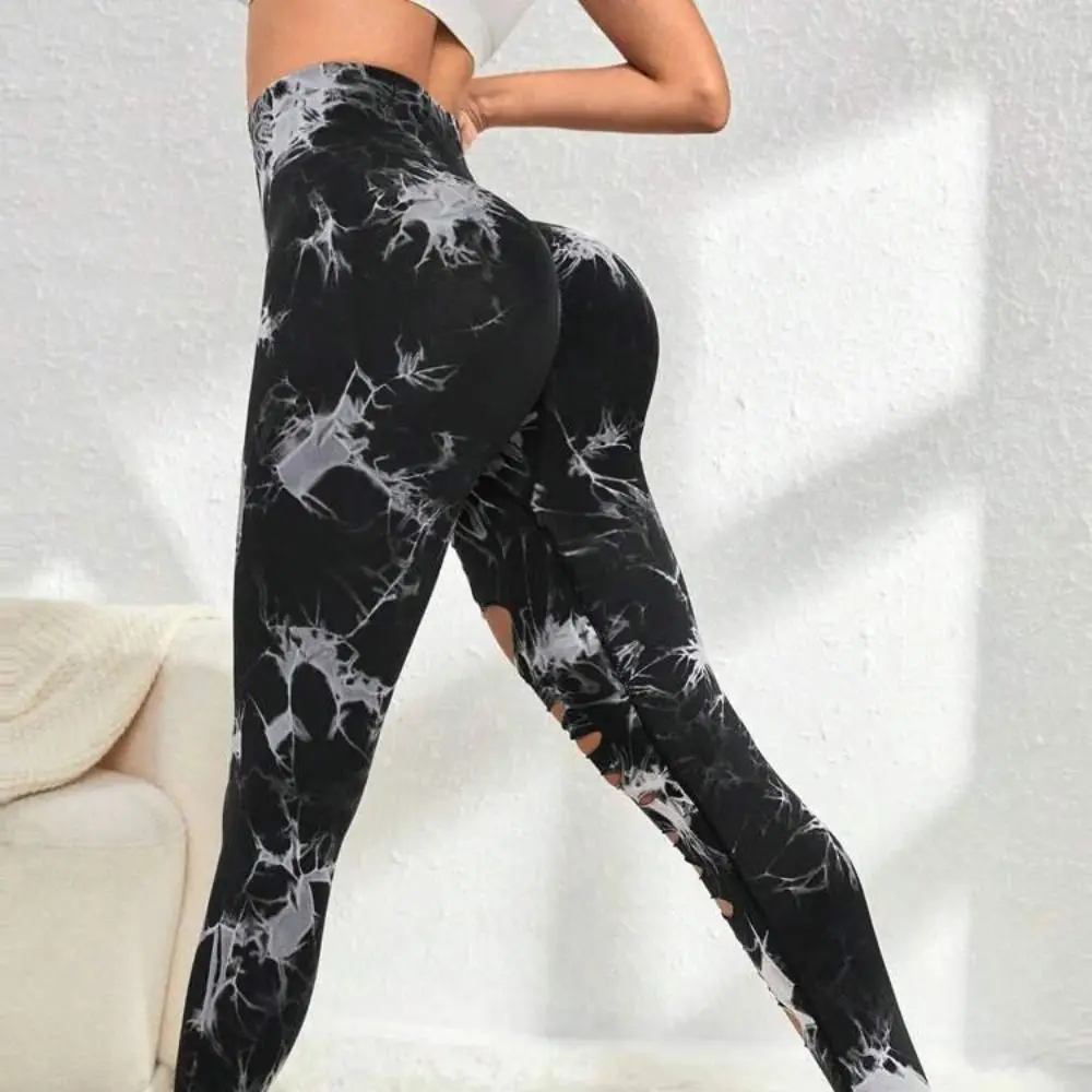 コンフォートハイウエストヨガレギンス女性弾性中空アウトタイダイレギンスロング吸汗フィットネスパンツ女性