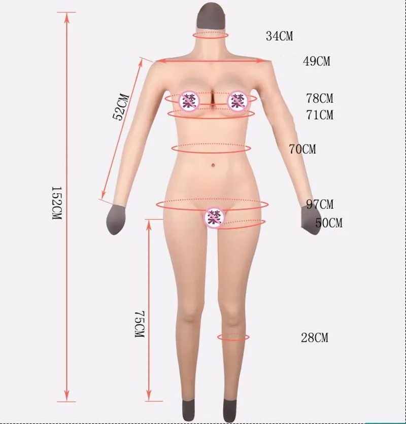 DCup Silicone bodysuit Nine points jumpsuit realistic breast Form false vagina full cover false skin fake boobs for Crossdresser