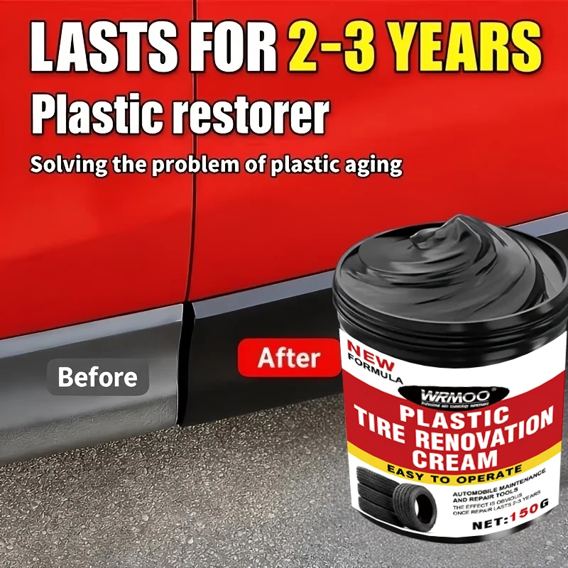 Car Interior Plastic Restorer Paste – Revives Faded Dash, Center Console & Door Panels, Restores Like-New Black Luster