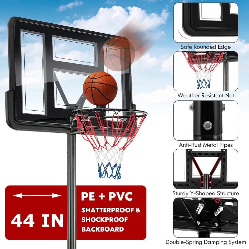 Height Adjustable 10FT Basketball Goal with 44 Shatterproof Backboard, Outdoor Portable Basketball Stand for Height Flexibility