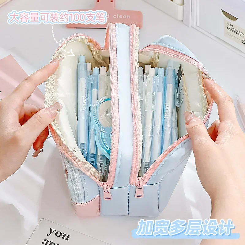 Kawaii пенал большой емкости с 3 отделениями пенал для ручек настольный органайзер школьные принадлежности милые корейские канцелярские принадлежности