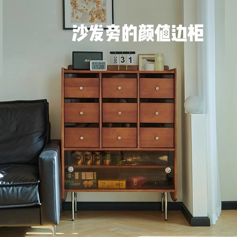 Retro nine-bucket dining side  living room TV side  medieval storage locker bedroom bedside