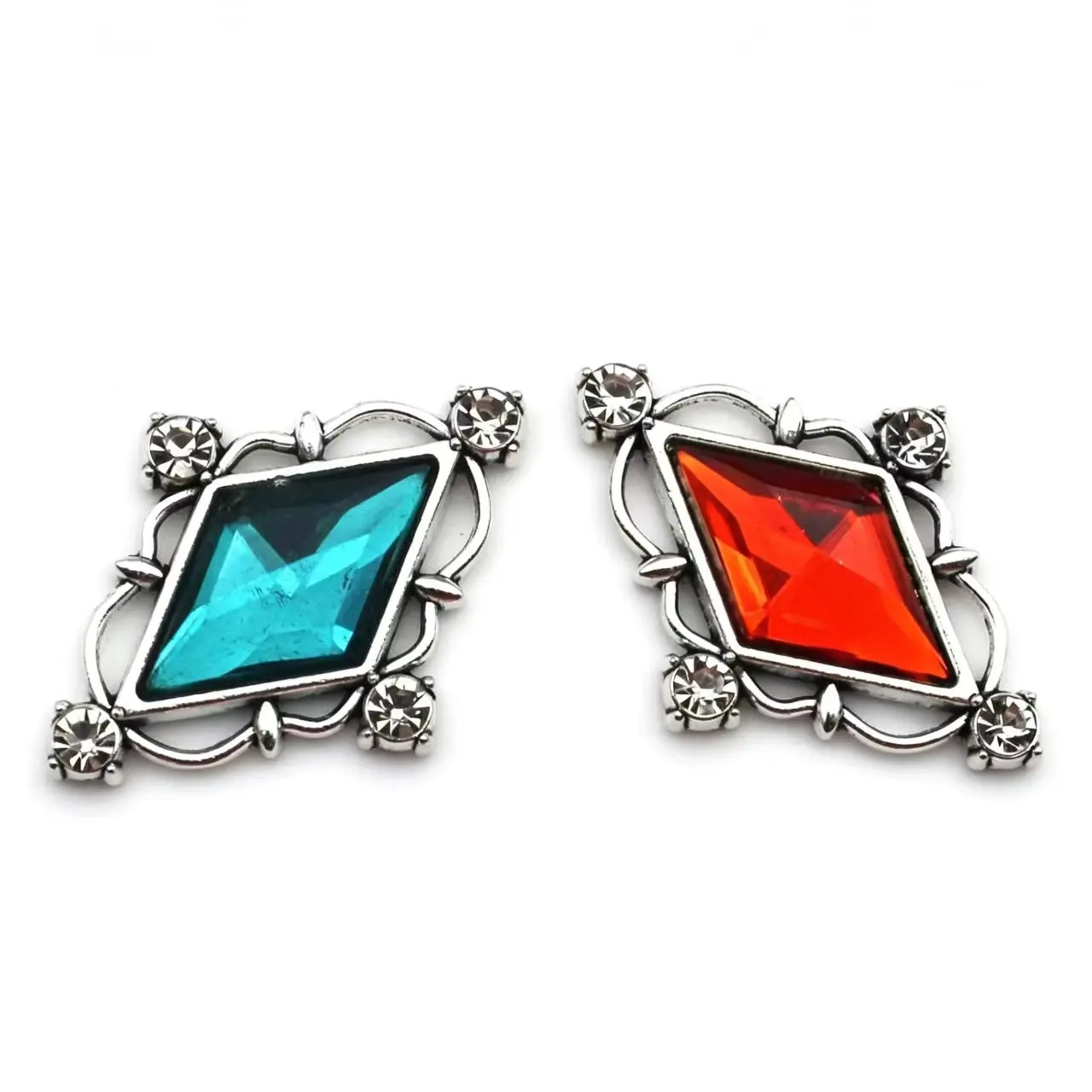 Multi Color Rhombus Crystal Alloy Connectors 32×23mm, 10 Pieces Rhinestone Charms Handcraft Supplies for Necklace, Clothing Acce