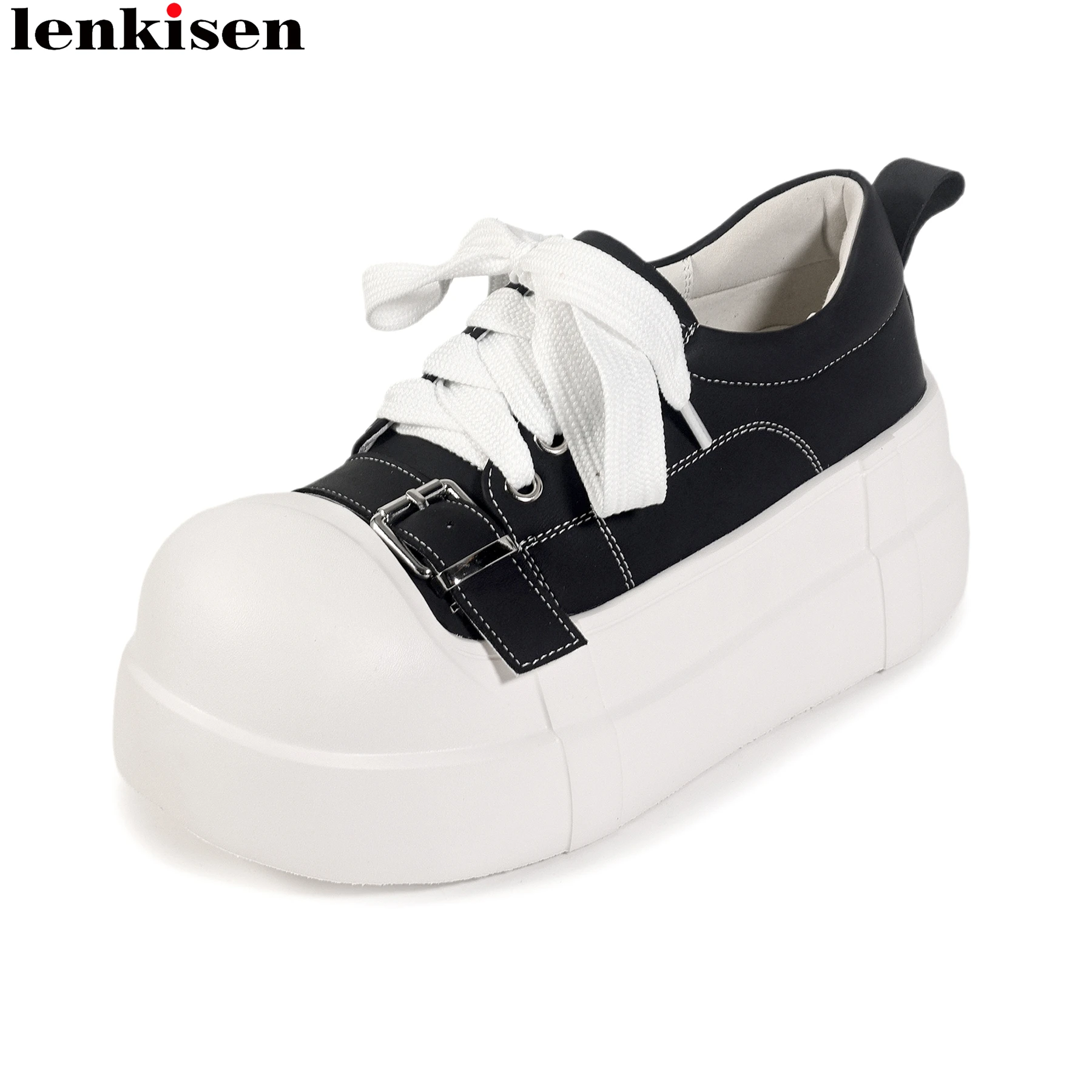 Cow Leather Round Toe Thick Bottom Spring Autumn Shoes White Sneakers Platform Casual Preppy Style Brand Women Vulcanized Shoes