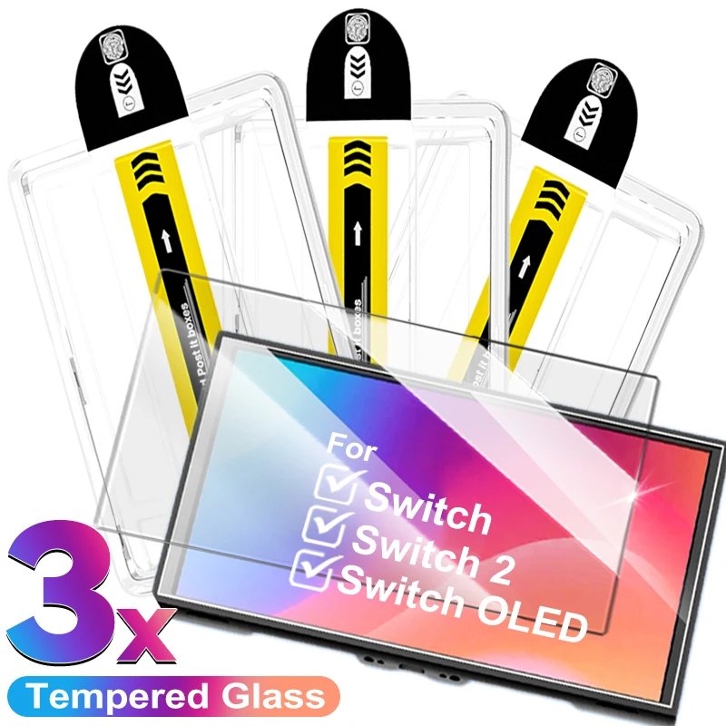 واقي شاشة من الزجاج المقسى عالي الدقة لجهاز نينتندو سويتش/سويتش OLED/Switch2 فيلم مقسى مع مجموعة سهلة التركيب للتبديل 2 2025