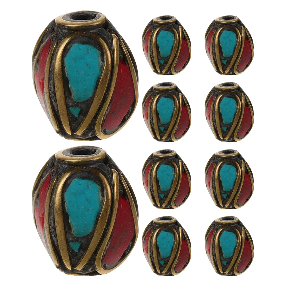 

12pcs Beads Turquoise Spacer Beads Handmade Copper Tibetan Jewelry Making Column Charms For Men Women Gift Bead