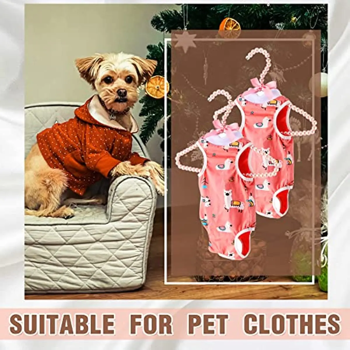 

2 PCS Mini Small Clothes Hangers Pearl eaded Beads with Ribbon Standard Hangers for Kids Baby Children Pet Cat Dog Clothes