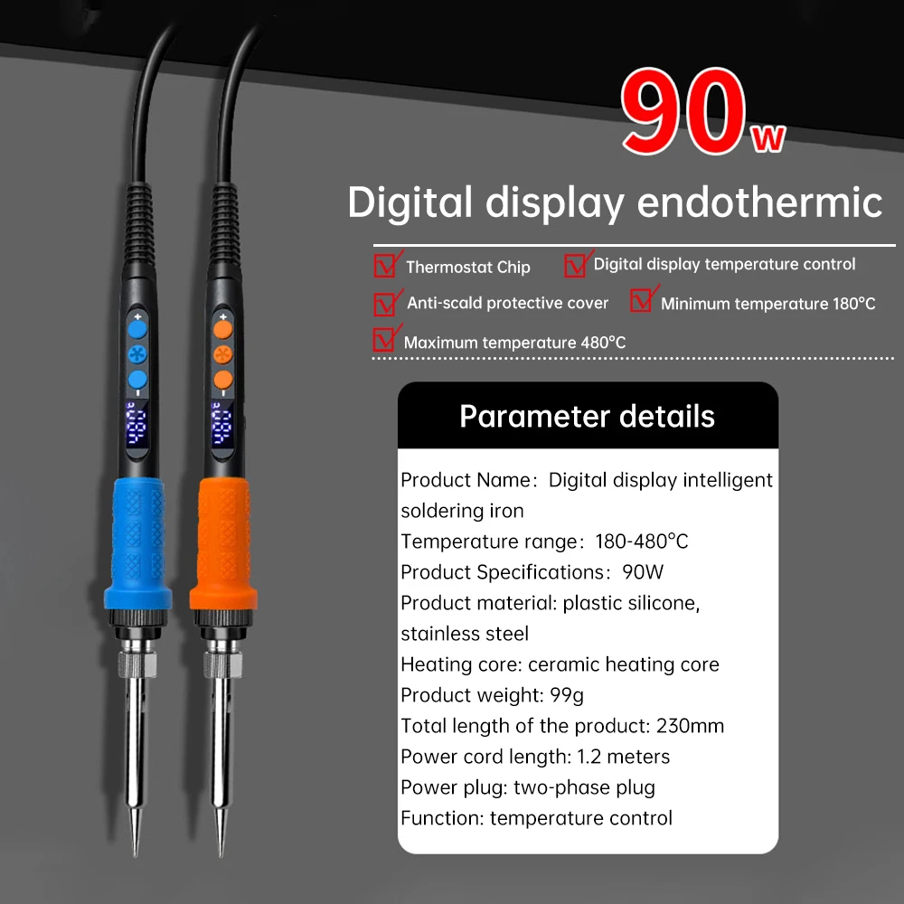 90W Electric Soldering Iron Adjustable Temperature LED Digital Display Thermostatic Iron Suitable for Jewelry Electrical Repair