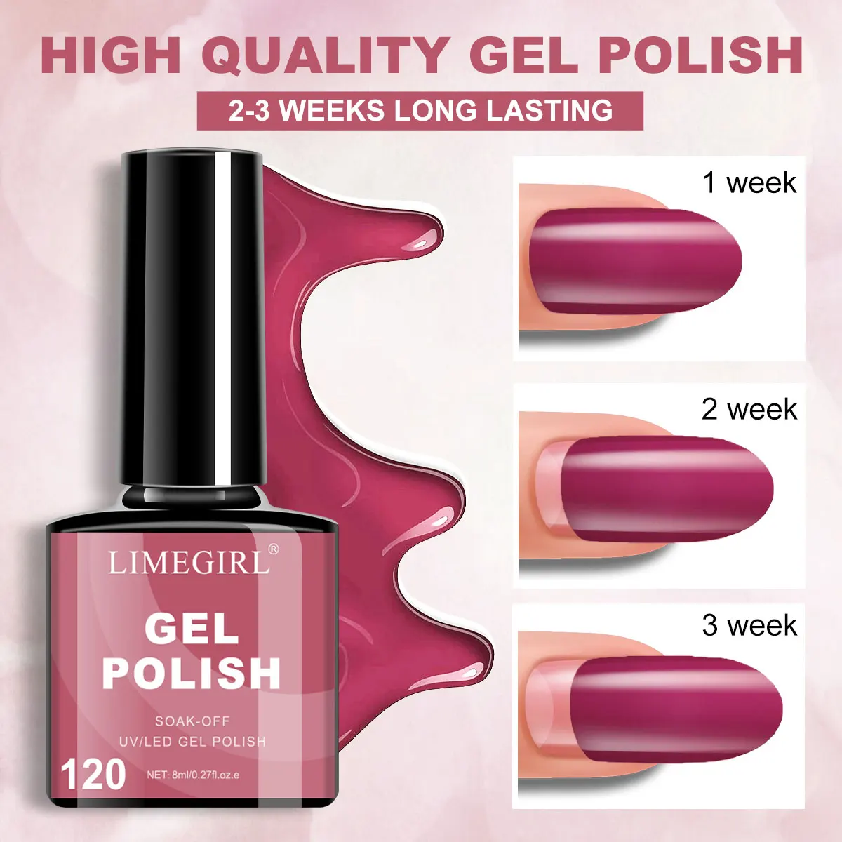 Limegirl 10 pçs/set gel unha polonês uv brilhante rosa gel semi-permanente imersão arte do prego gel vernish para kits de manicure