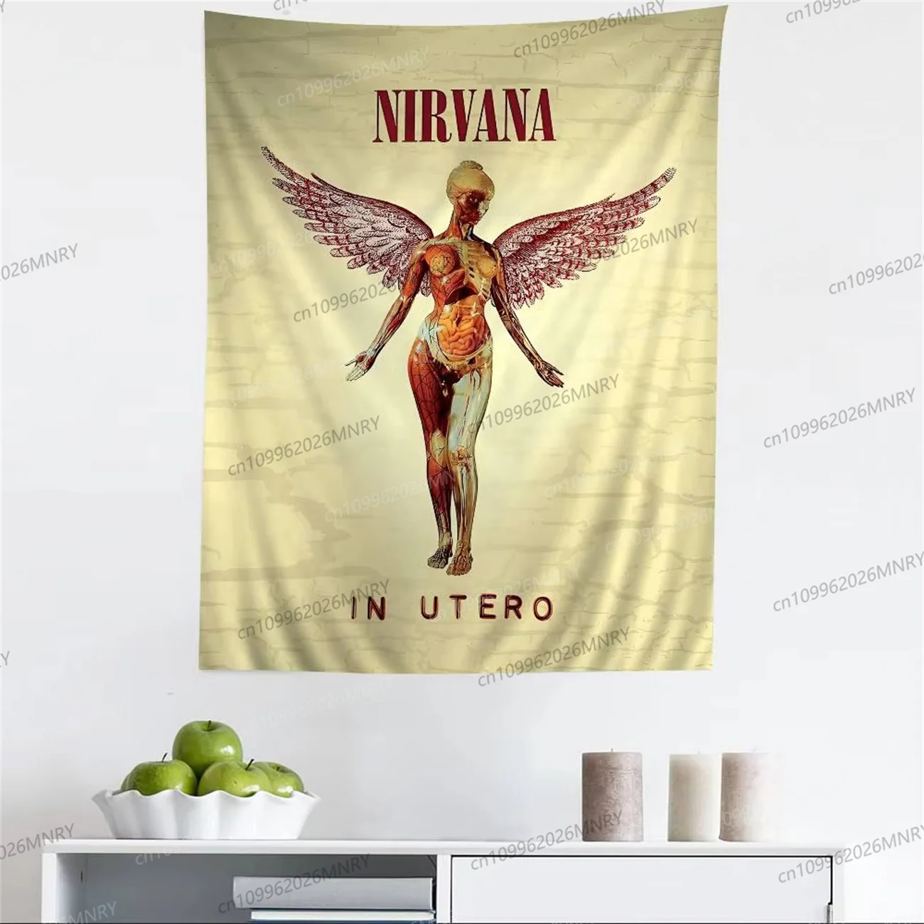 Nirvana Rock Band Wandteppich-Druck Heimdekoration für Wohnzimmer Schlafzimmer Studentenwohnheim Bestseller Stoff in Verschiedenen Größen Wandkunst im Sci-Fi-Stil