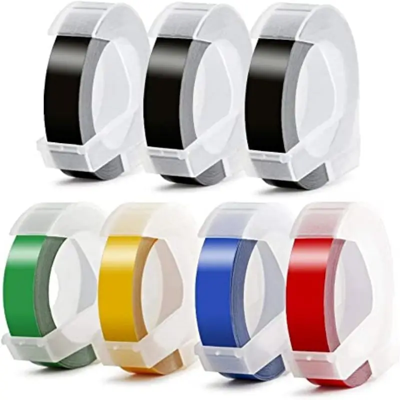 New 7PK  Embossing Label Tape Self-Adhesive Compatible for Dymo Embossing Label Makers or Dymo Motex E-101 202 Printer