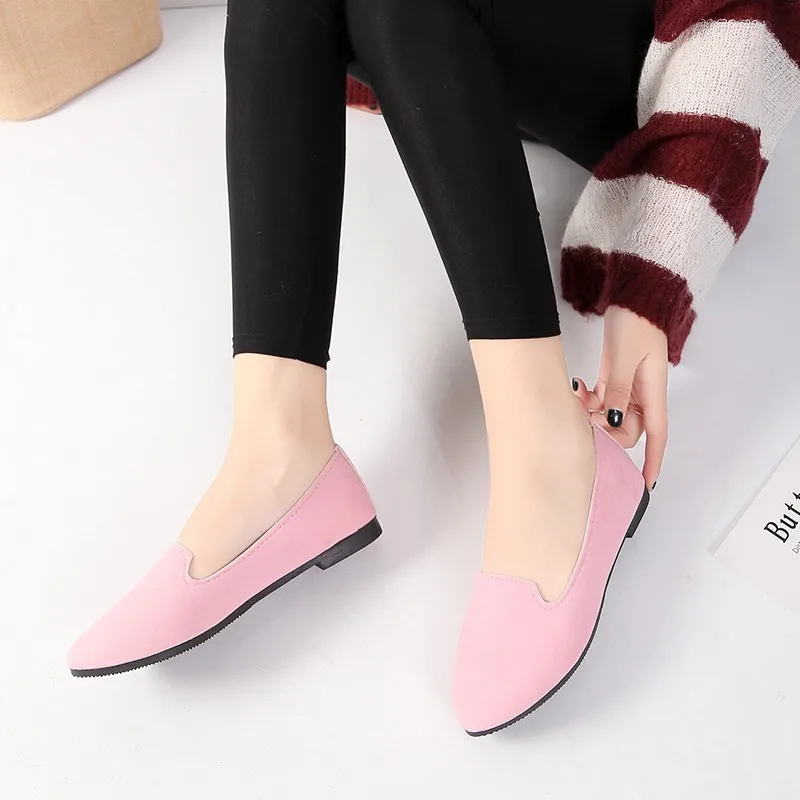 Woman Concise Colorful Work Flats Lady Comfortable Flock Mocasines Flats Female Suede Elegant Soft Sole Daily Casual Mom Shoes