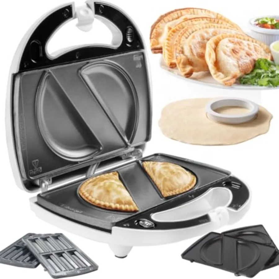 Máquina Eléctrica para Hacer Empanadas con Cortador de Masa y Placas Antiadherentes - Más Fácil que Prensas y Moldes - Empanadas Latinas Caseras Hechas a Mano