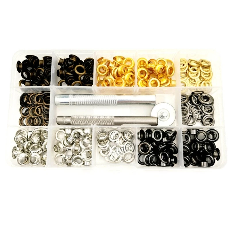 Y1UD 200Pcs 6mm Eyelets Grommets with Punching Tool, 4 Color Metal Eyelets Grommet with Setting Tool for Tarpaulin Canvas