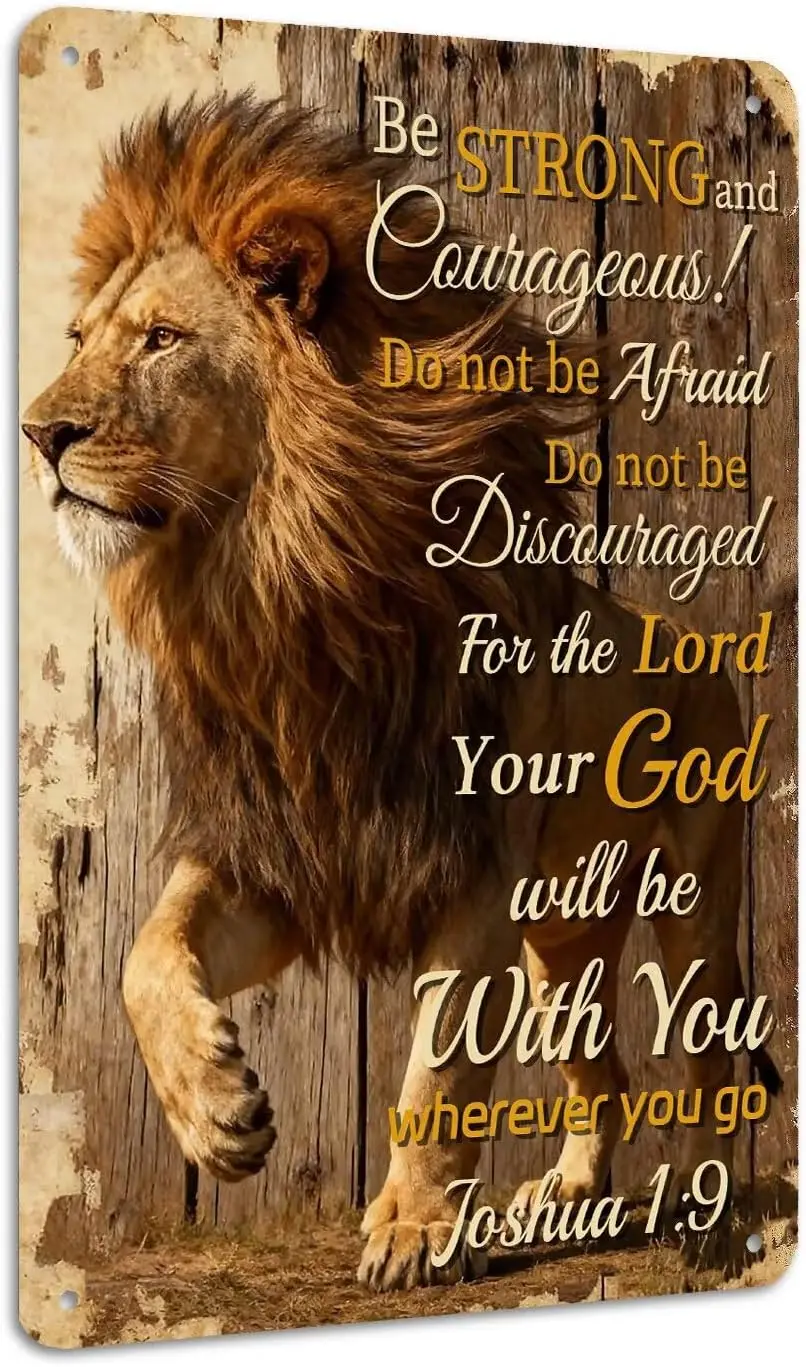 Christian Gifts Vintage Be Strong And Courageous Metal Tin Wall Bible Verse Signs Scripture Inspirational Sign For Home Living