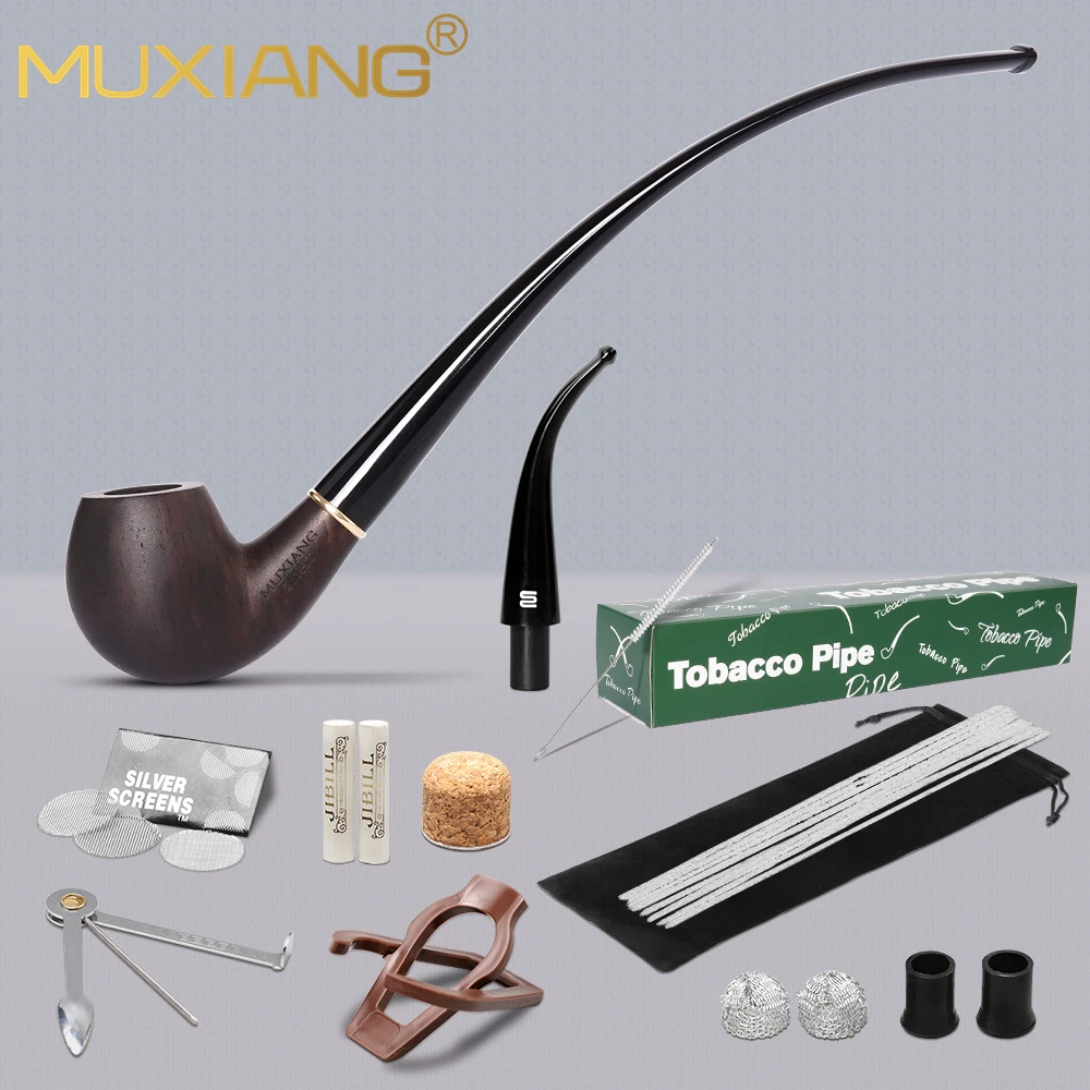 Churchwarden-Tubo de tabaco curvado de vástago largo, accesorio de limpieza, cuerpo de tubería + dos boquillas intercambiables