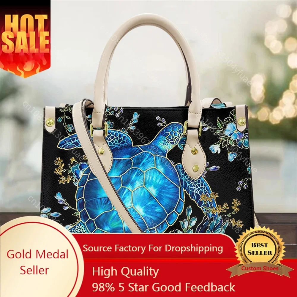 

Borsa da donna Vintage Casual Tote Top-Handle Blue Hawaiian Sea Turtle Messenger Bags borsa a tracolla portafoglio in pelle Bols