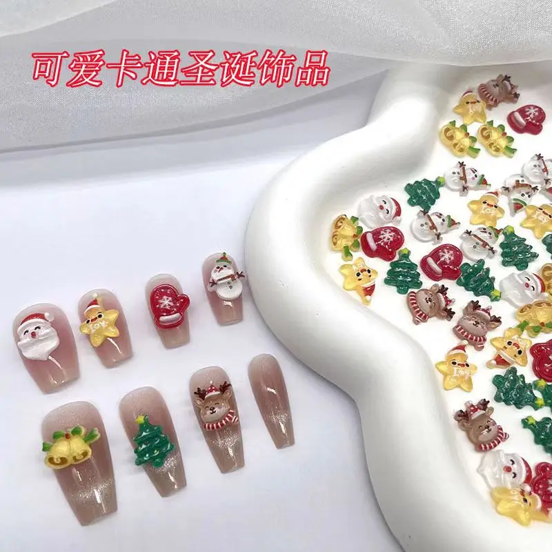 30pcs Christmas Cartoon Decorations Nail Art Decorations Christmas Tree Elk Cute Bear Snowman 3D Nail Art Decorations