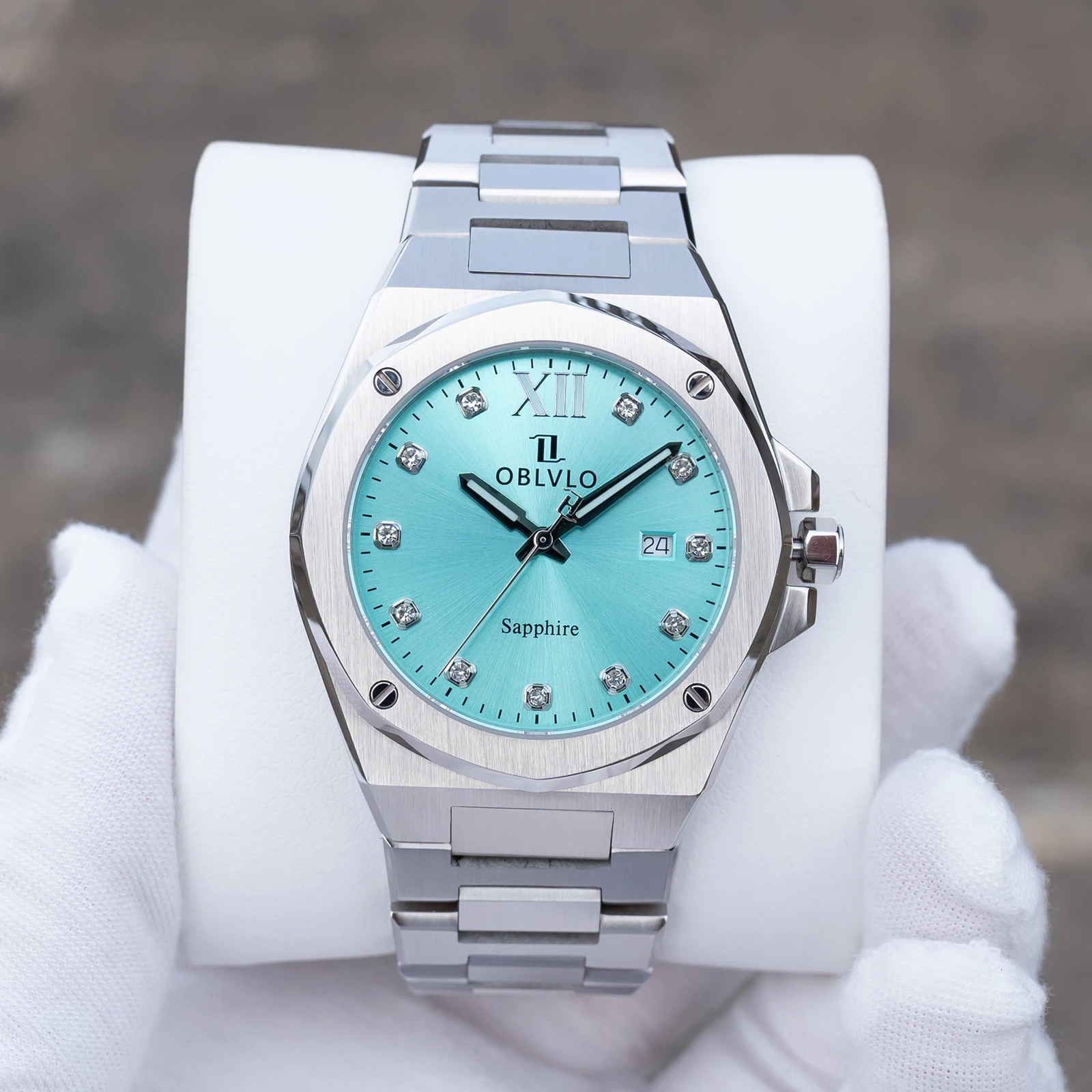 OBLVLO Men Quartz Watch Couple Women Wristwatch 50M Waterproof Sapphire Mirror Luminous Ronda505 Mov